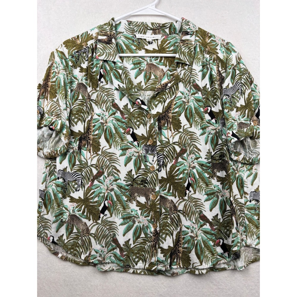 Jane + Delancey Safari Print Button Down Shirt Womens L Animal Print